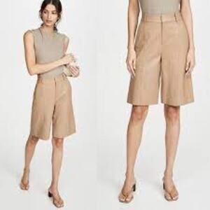 Vince Leather Shorts Women’s Size 10 High Rise Waist Wide Leg Lamb Solid Khaki